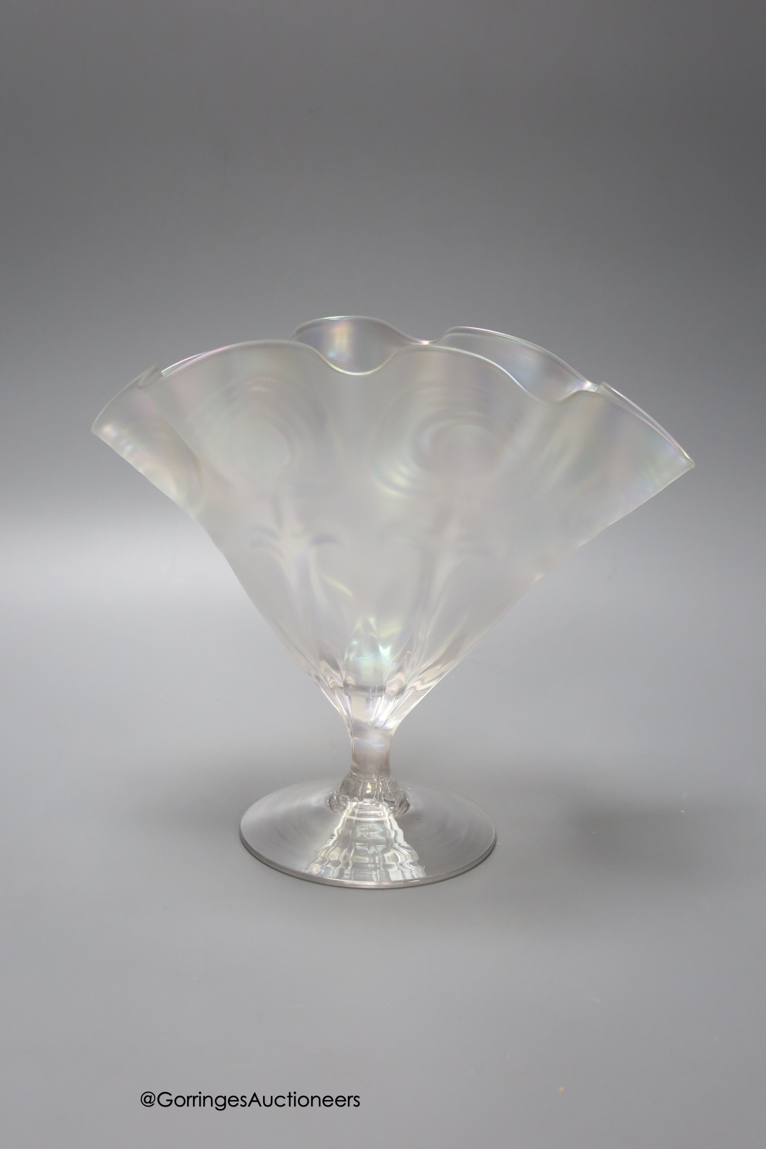 An iridescent glass baluster vase, 30cm a clear glass vase by Walsh & Walsh and four other art glass items